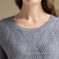 Prendas de vestir exteriores Cuello redondo Gris Solid Rhombus estampado Cashmere Sweater Mujeres